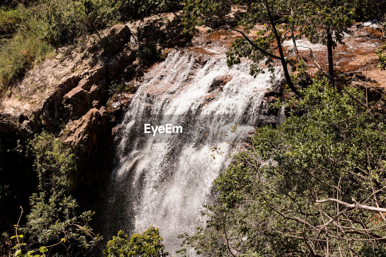 SCENIC VIEW OF WATERFALL ON ROCKS