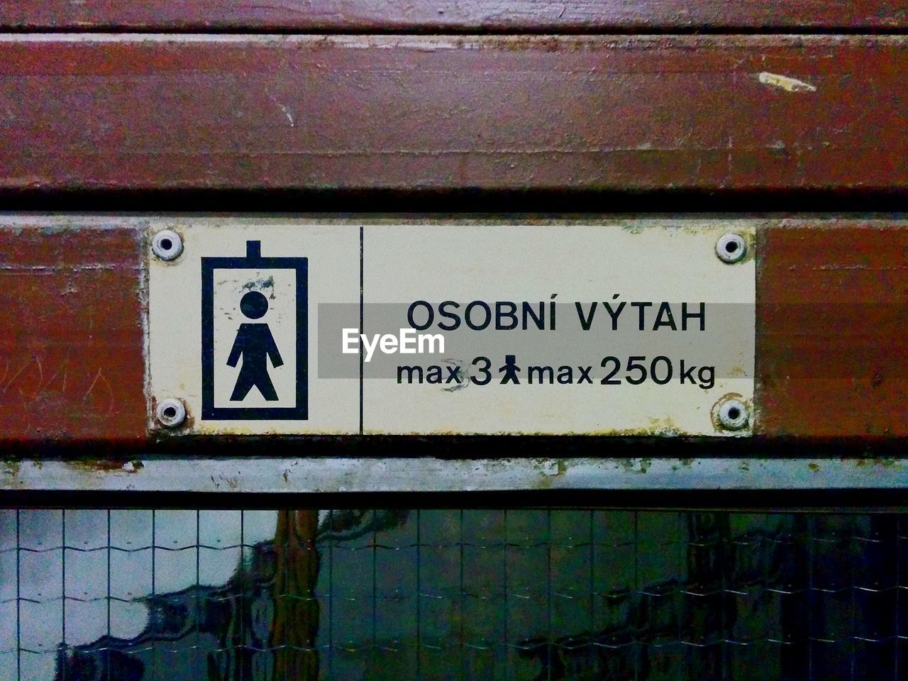 Information sign on elevator