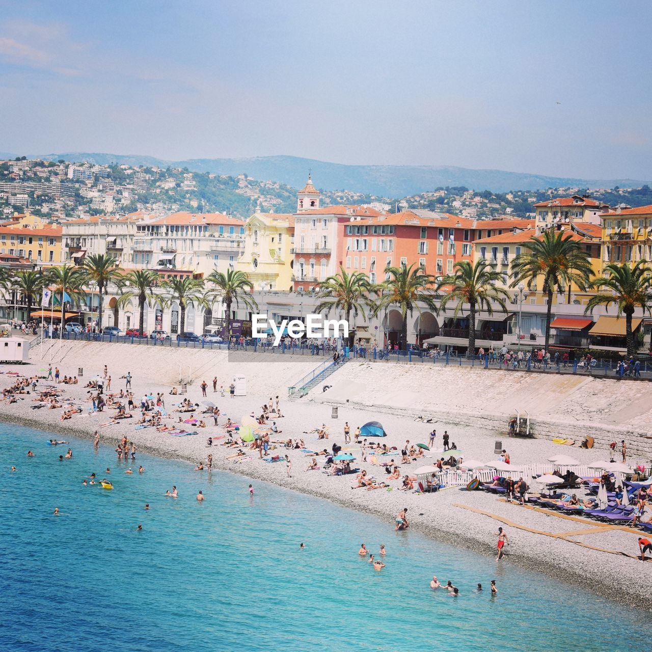 High angle view of people at the beach of nice