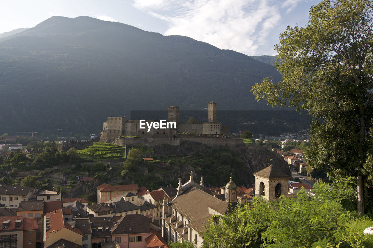 View over bellinzona town and the beautiful castel grande castle located in the ticino canton 