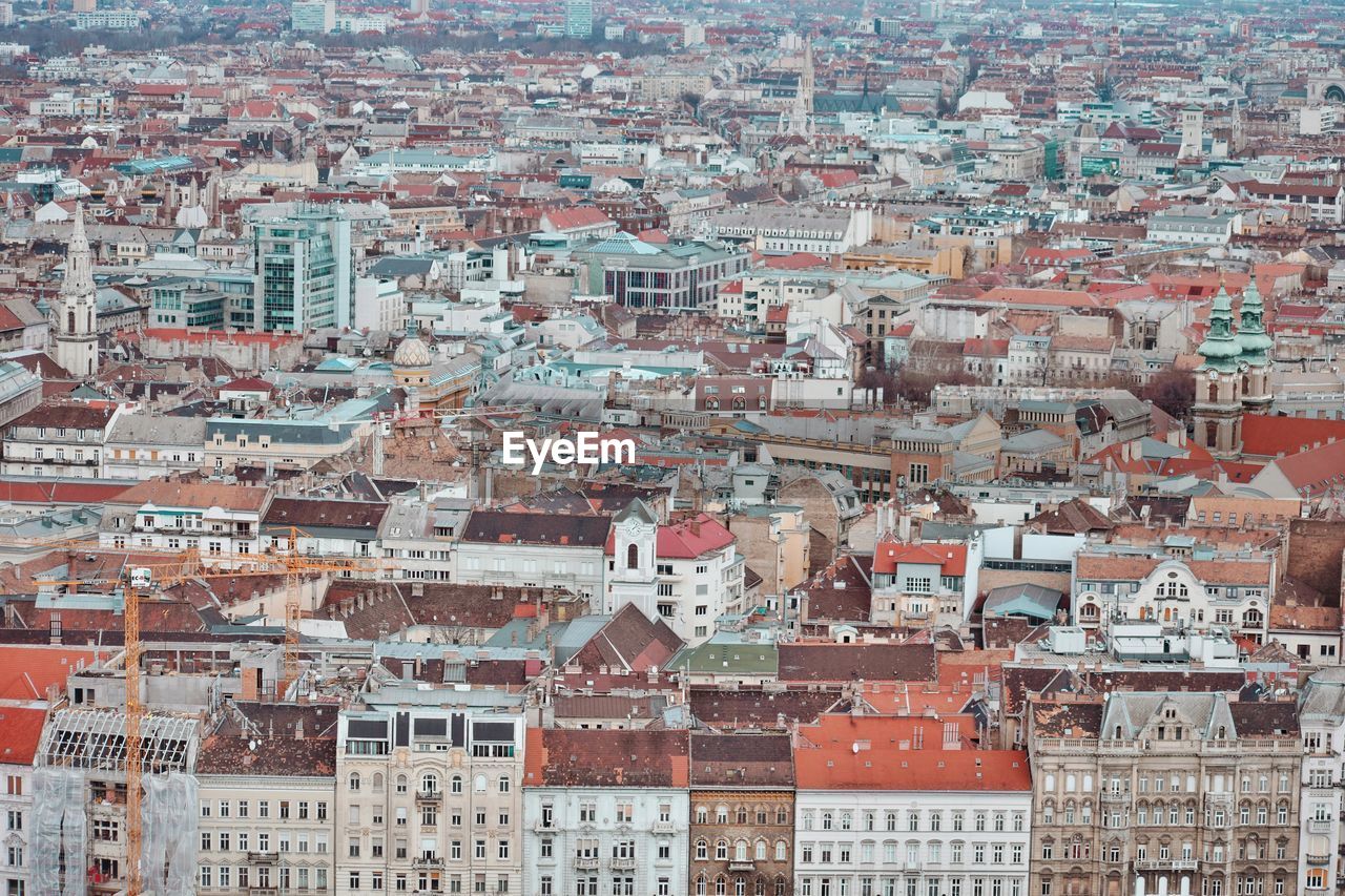 High angle view of buildings in city