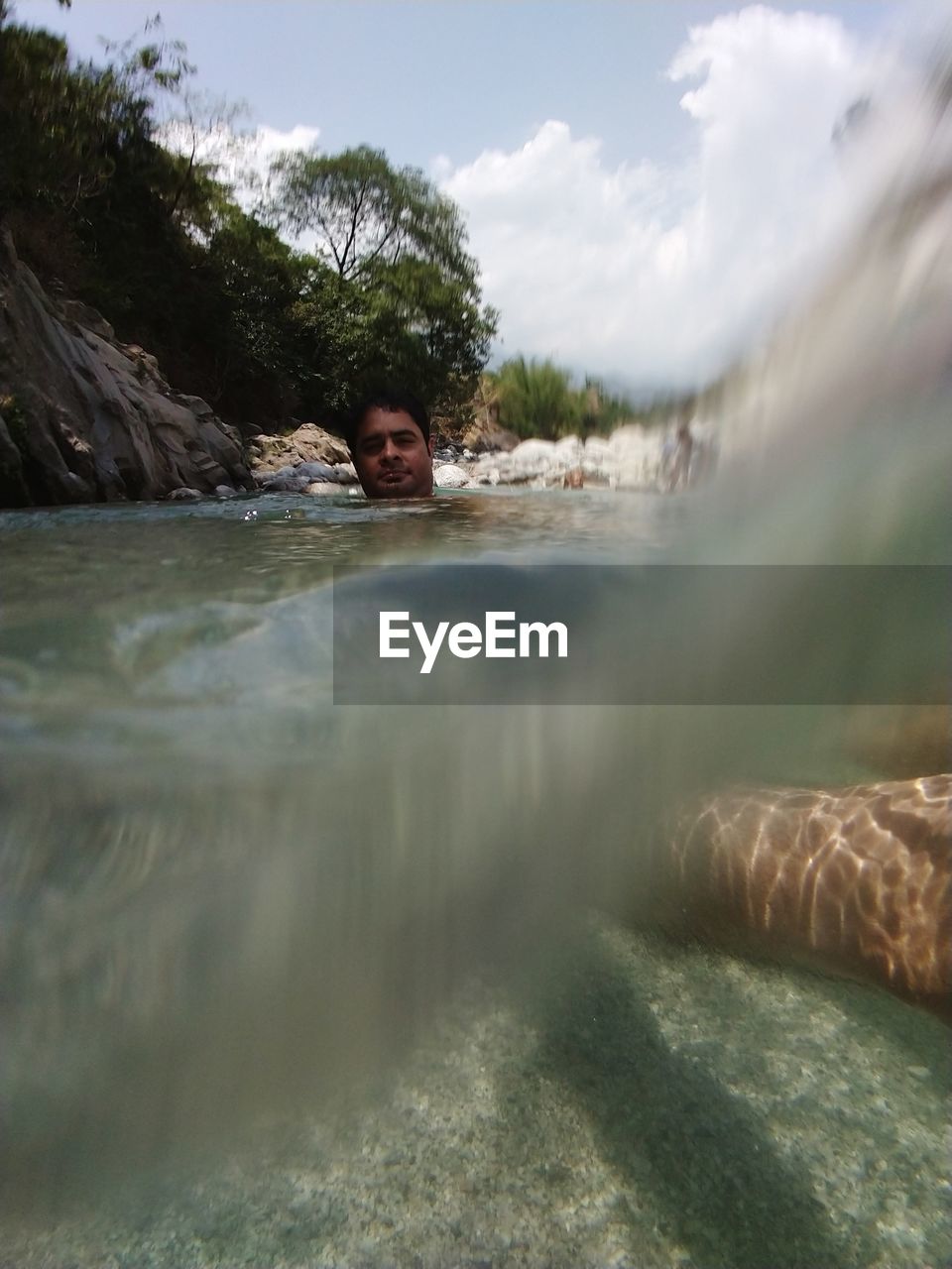 Portrait of man swimming in lake