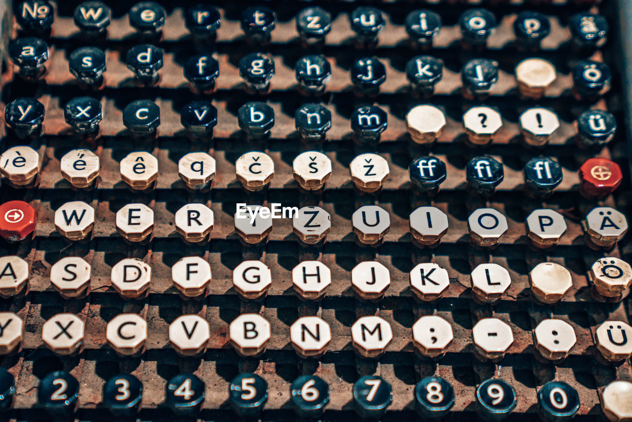 Keys of an old typewriter. old mechanism. secret message.