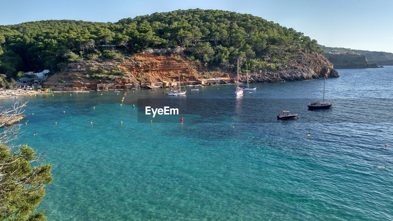 High angle view of sea against clear sky