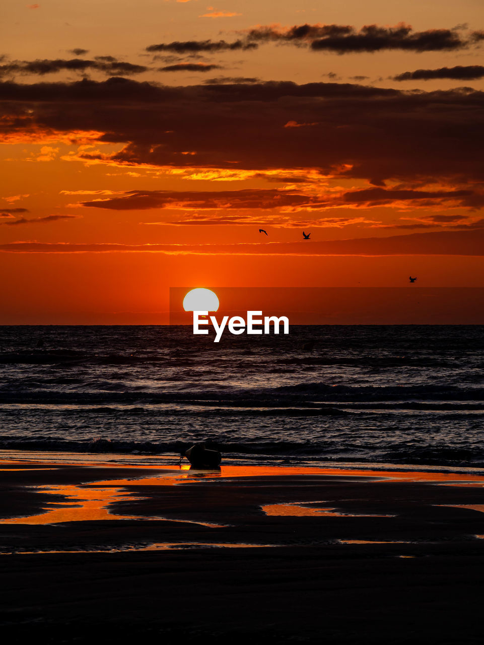 Scenic view of sea against orange sky