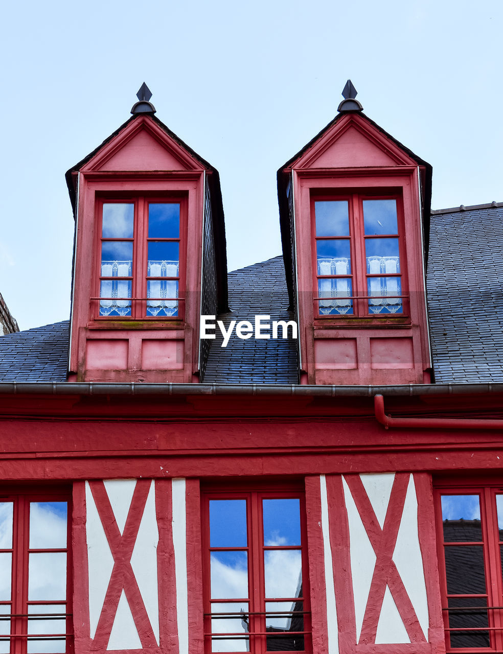 Dormer windows of houses. josselin, beautiful village of french brittany