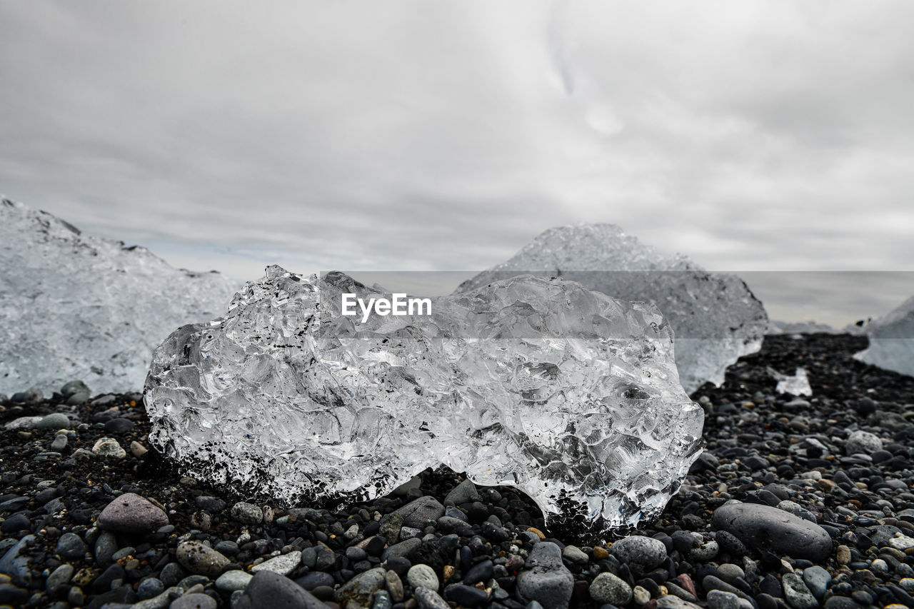 ROCKS IN SNOW AGAINST SKY