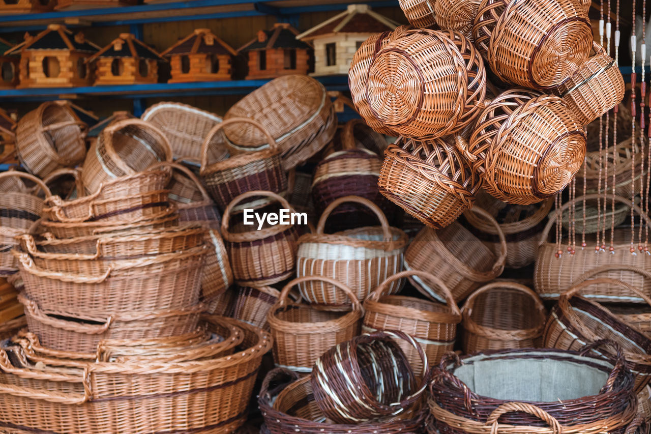 Traditional handmade easter baskets in street shop