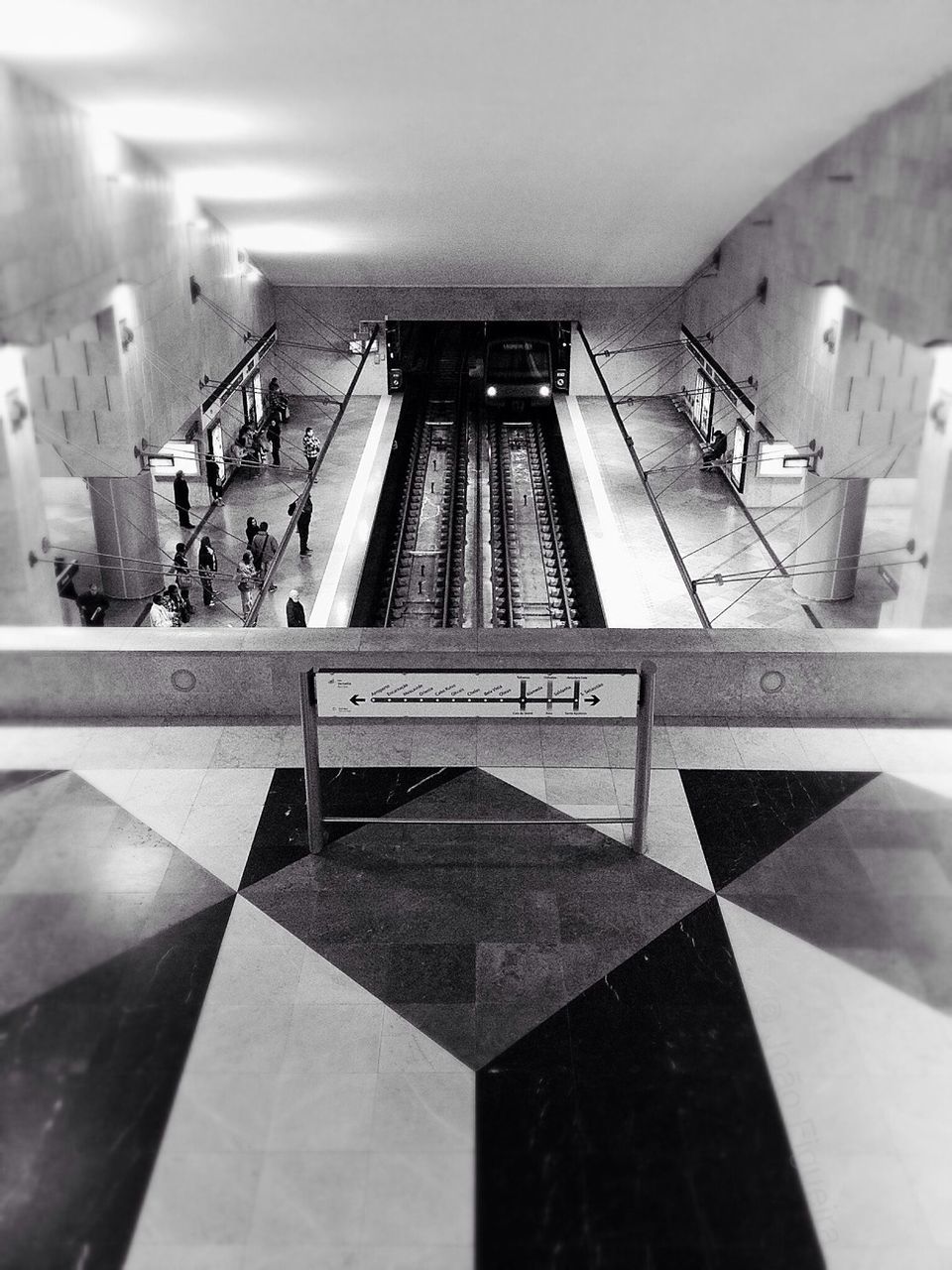 Elevated view of subway station platform