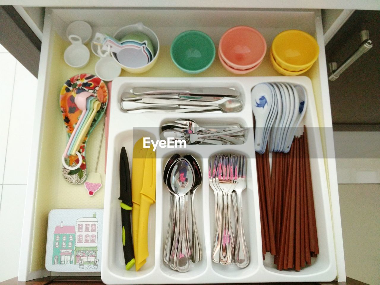 High angle view of cutlery