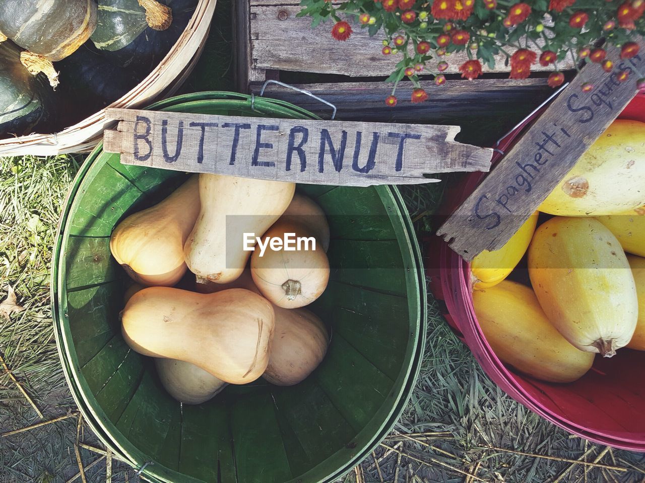 High angle view of vegetables in basket for sale at market