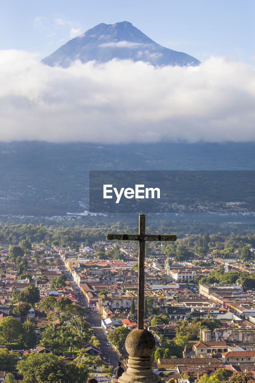 Hill of the cross, and volcano agua, guatemala.