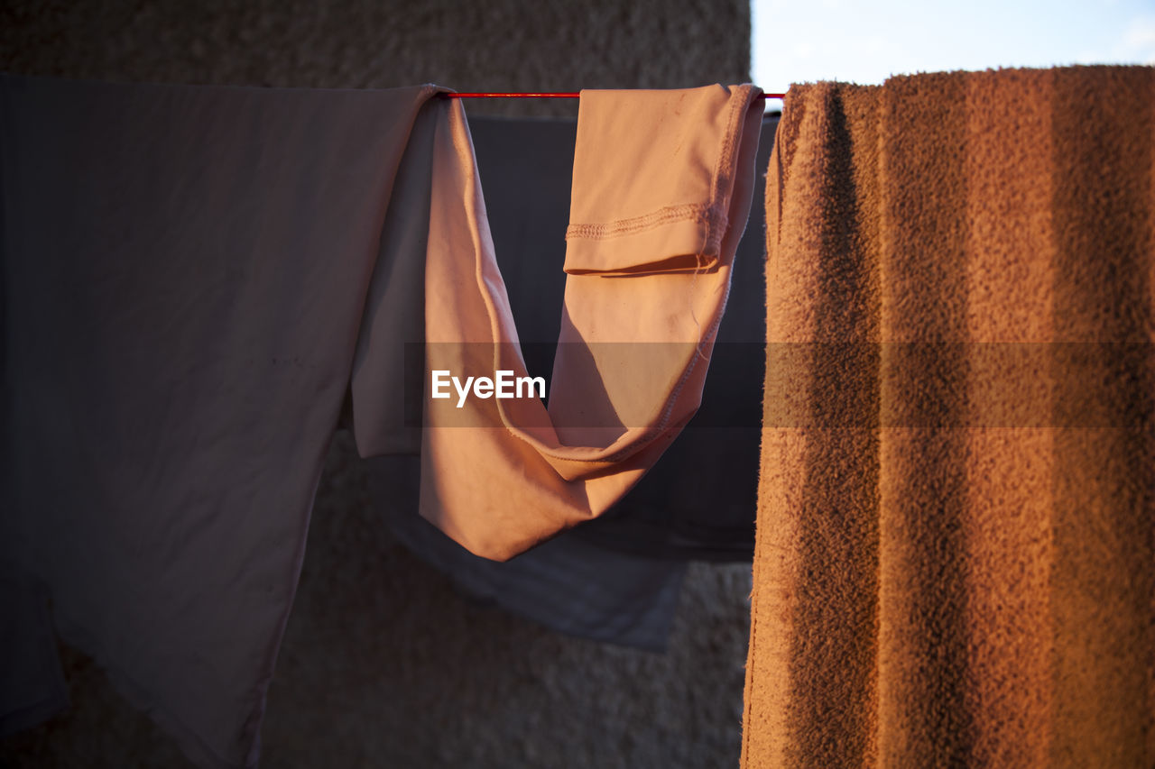 Close-up of clothes drying outdoors