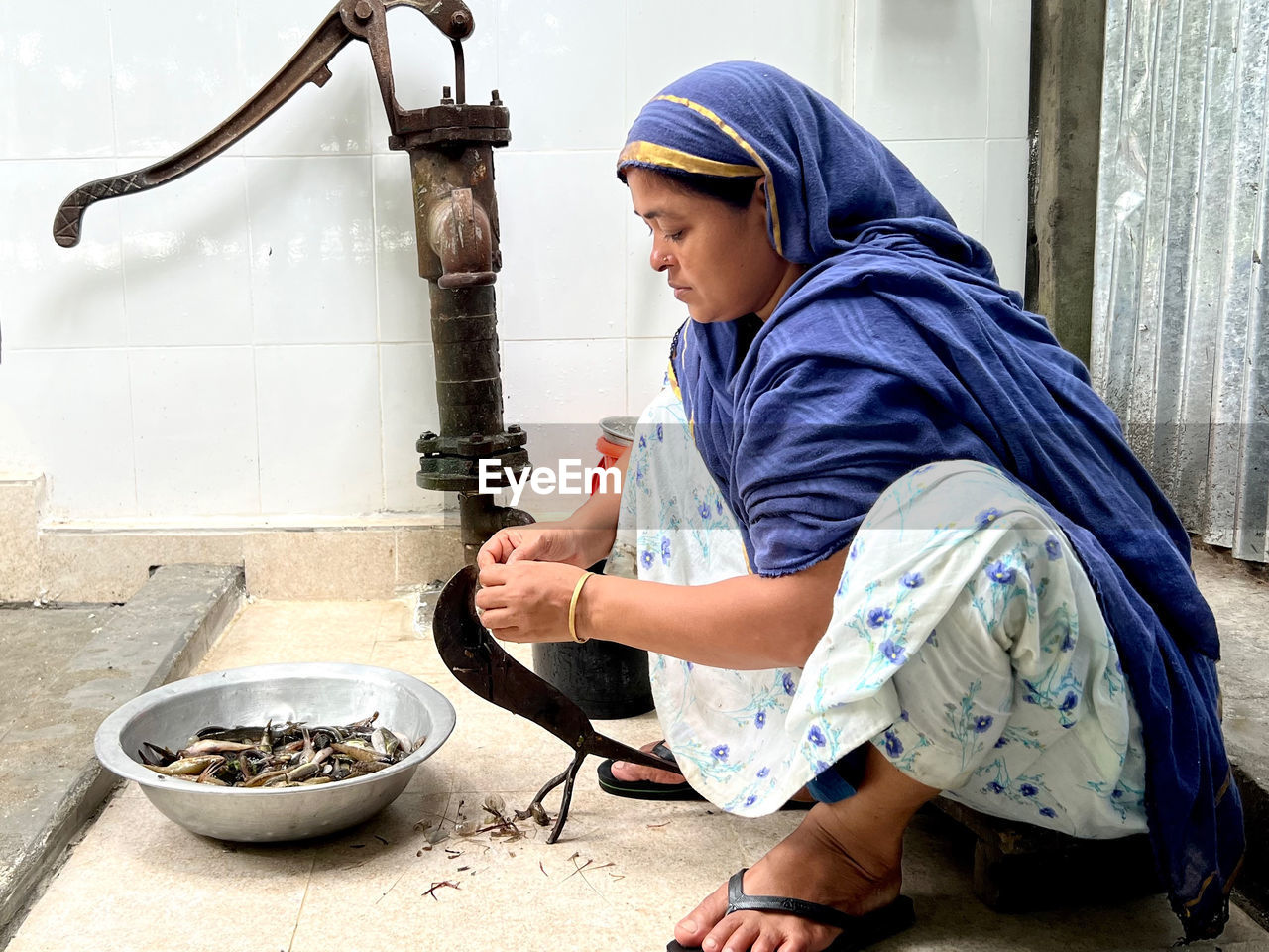 High angle view of woman working at home