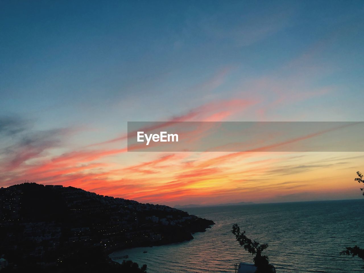 Scenic view of sea against sky at sunset