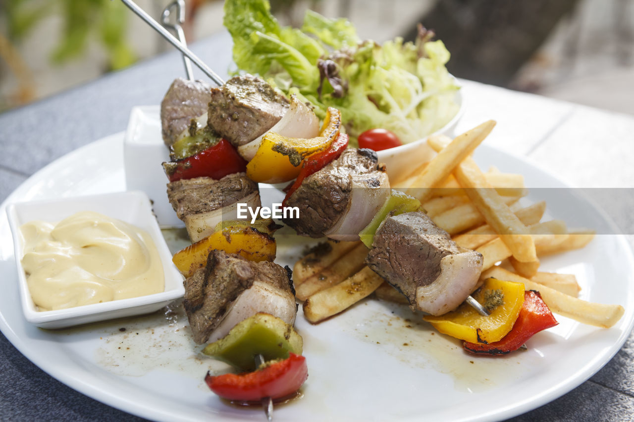 Close-up of food in plate on table