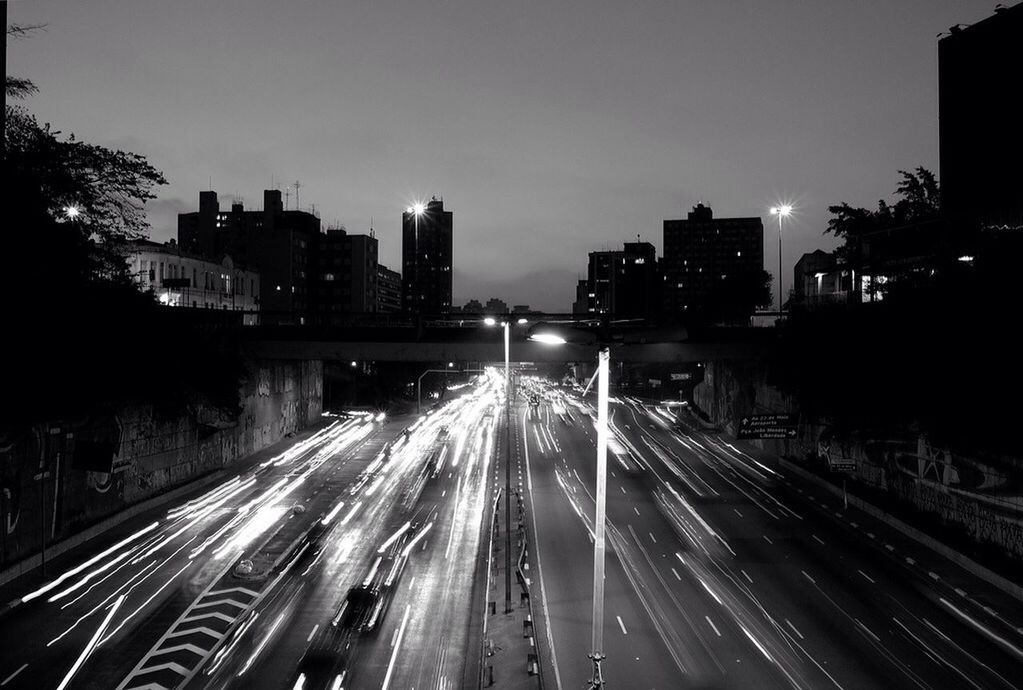 High angle view of busy highway at night