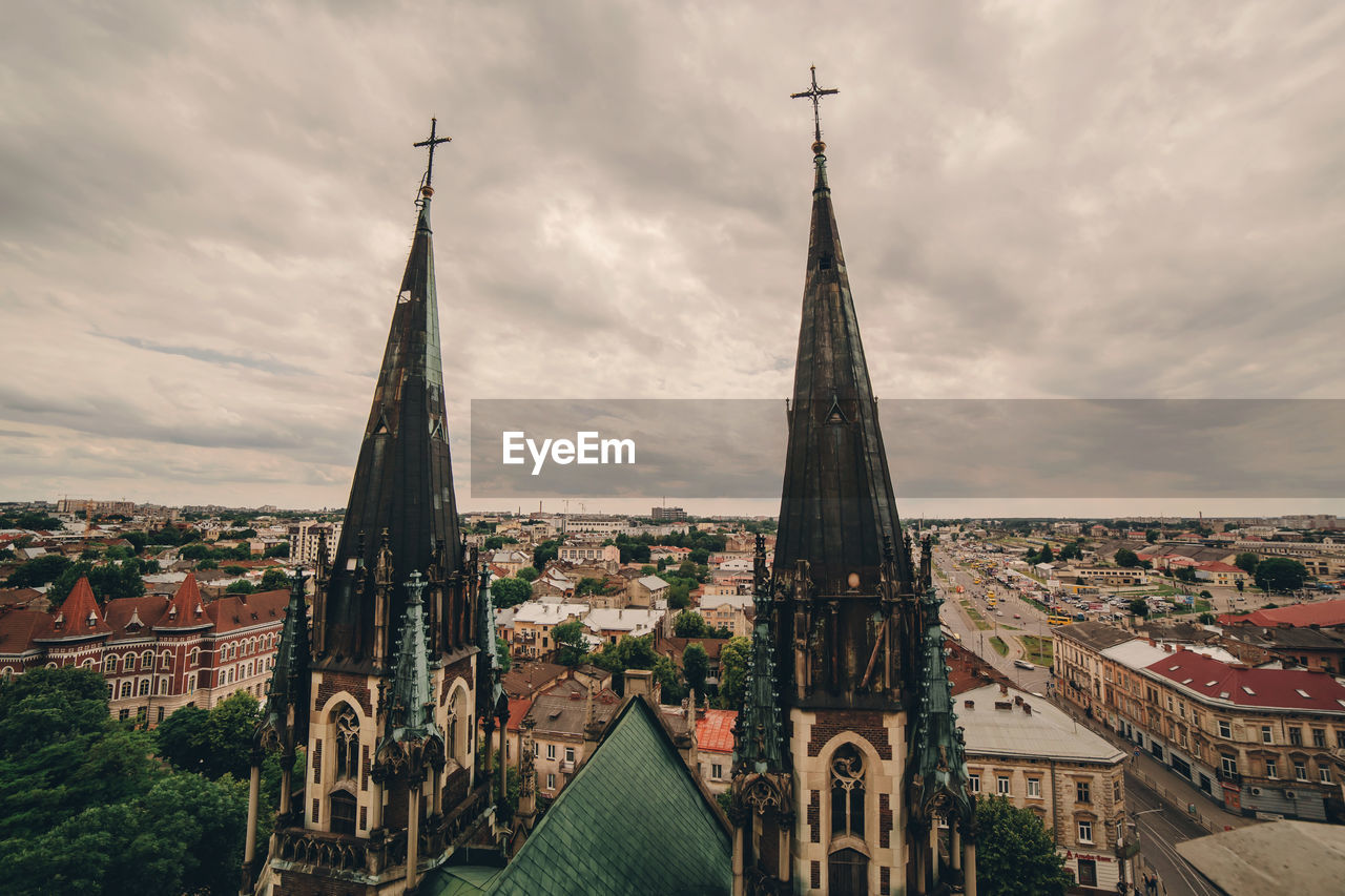 View from a height on the attractions of lviv.