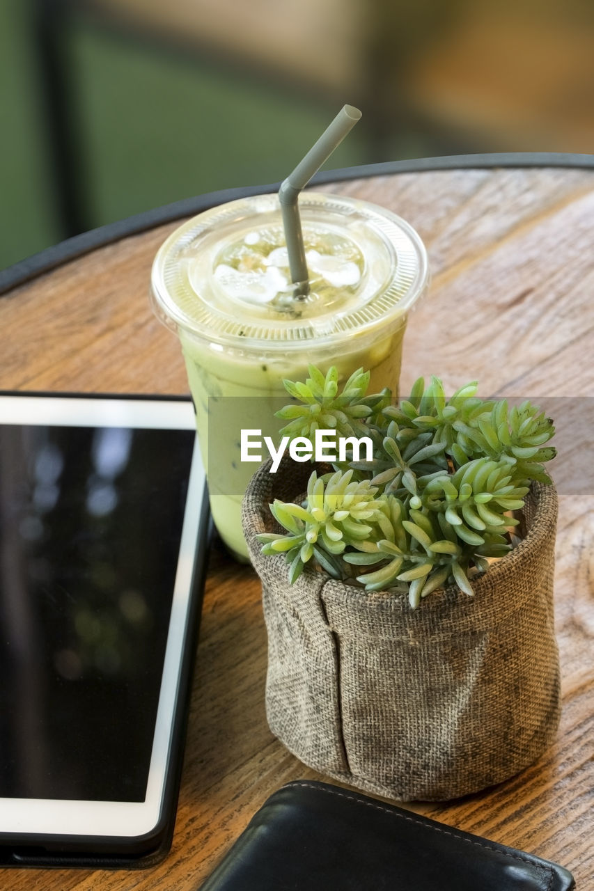 High angle view of coffee on table