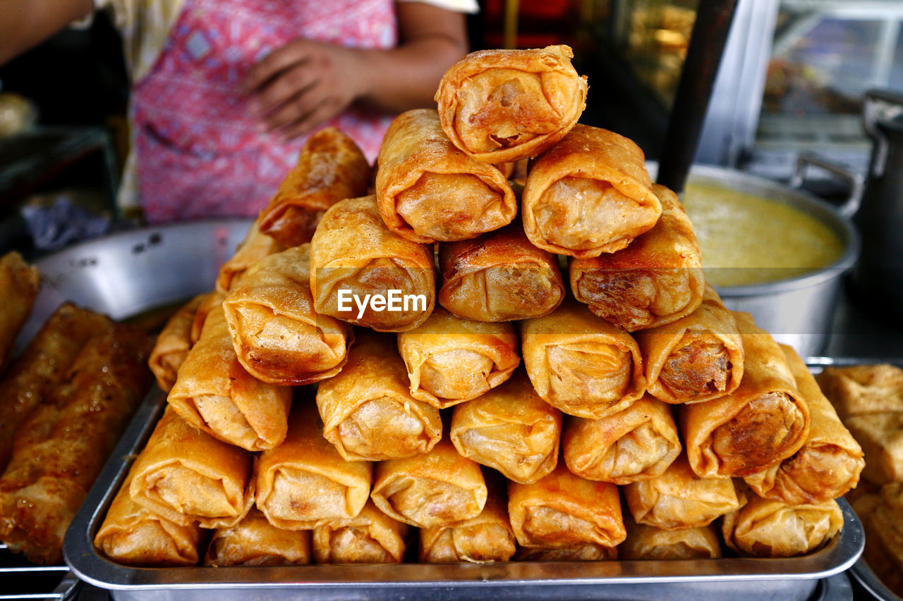 Fried mung bean sprouts in spring roll wrappers