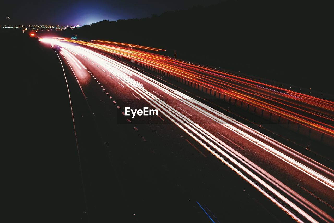 Light streaks on road at night