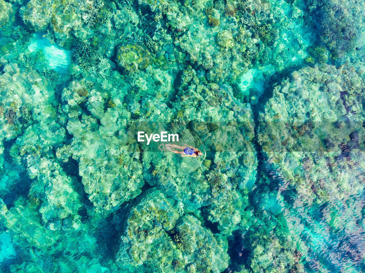 Aerial view of woman swimming in sea