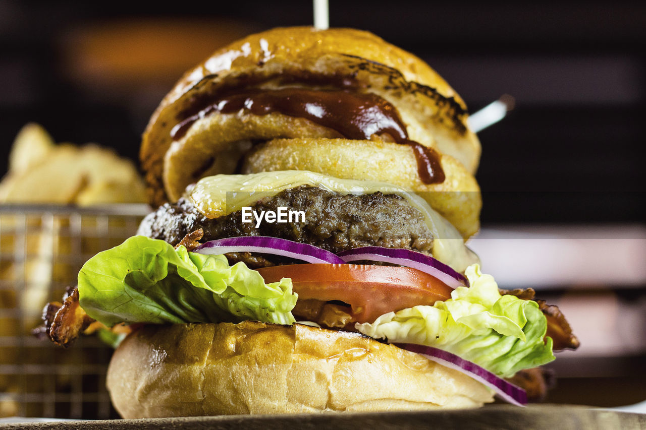 Close-up of burger in plate