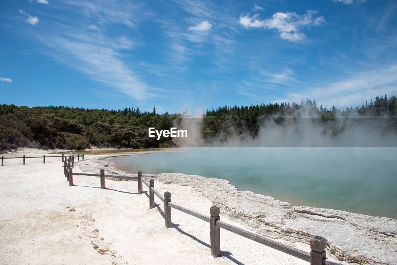 SCENIC VIEW OF WATERFALL AGAINST SKY