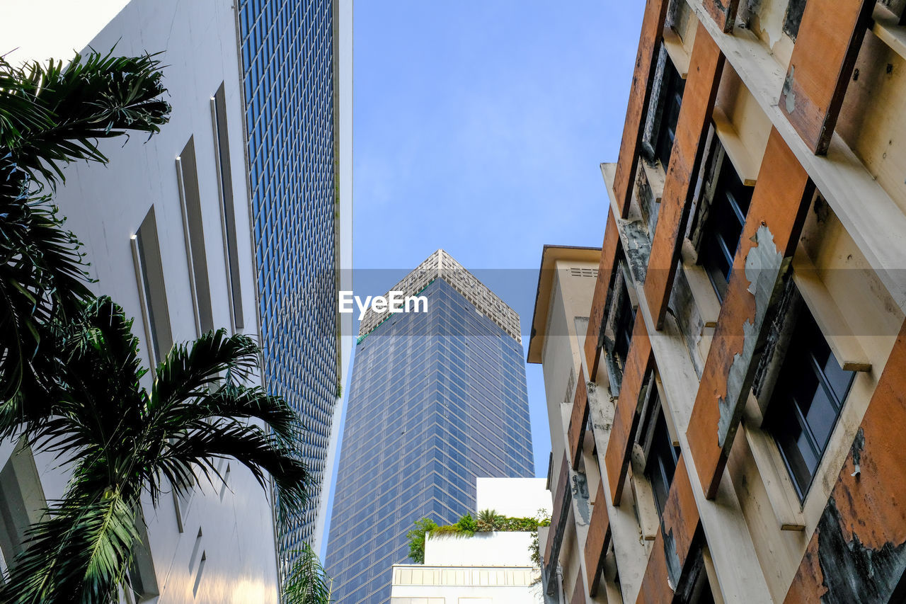 Low angle view of buildings against clear sky