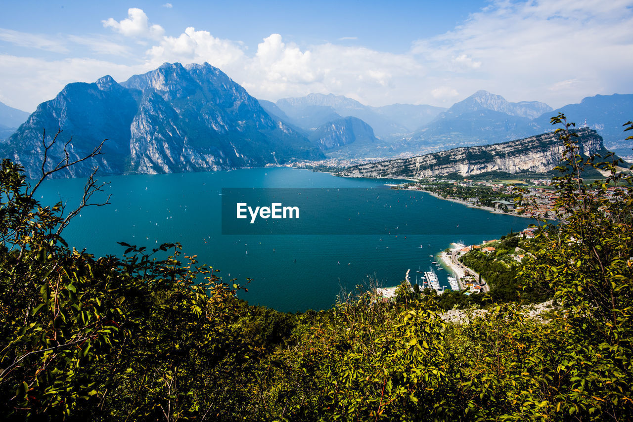 View of lake garda from the busatte tempesta trail in torbole garda trento italy