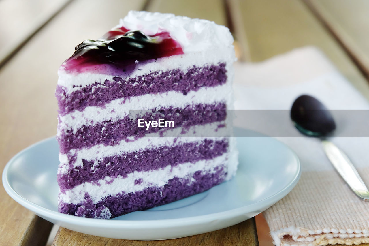 Close-up of dessert in plate on table