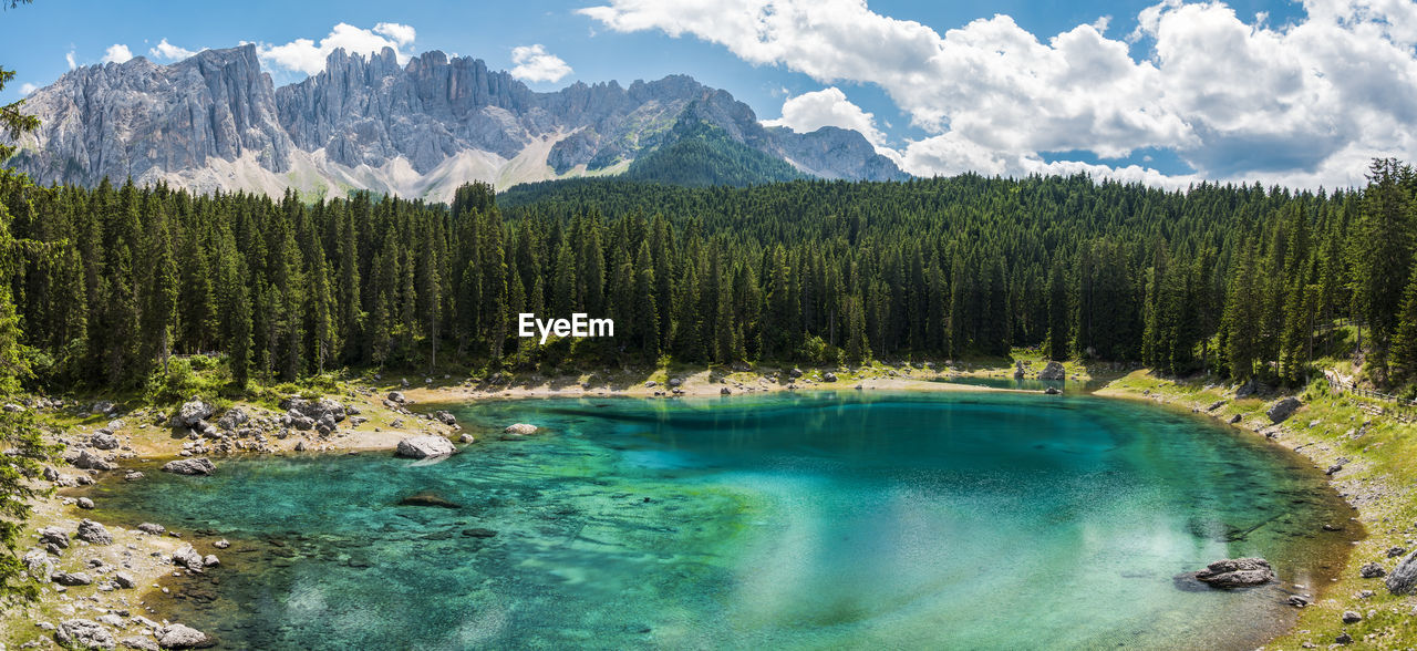 Enchanted panorama. lake of carezza. dolomites, italy