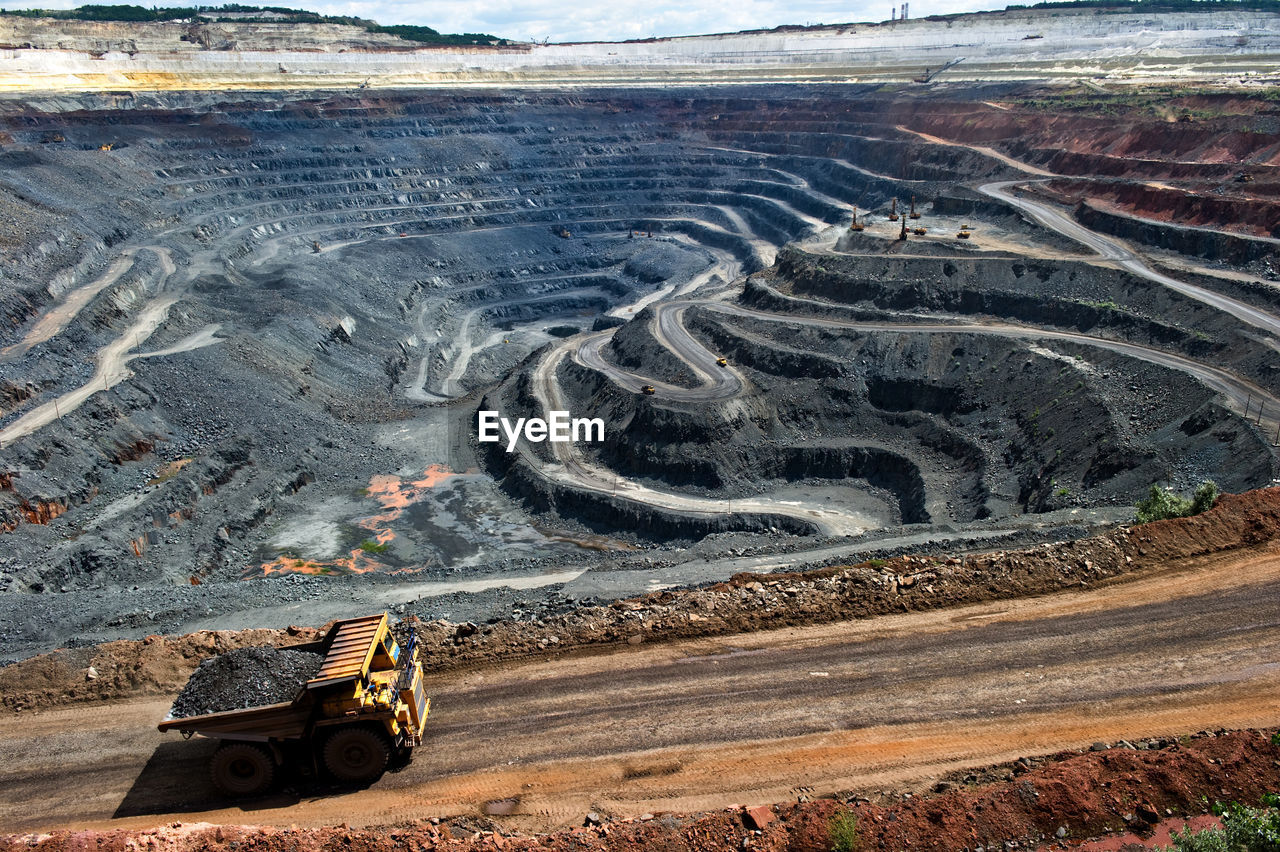 High angle view of construction vehicle at stoilensky mining and processing plant