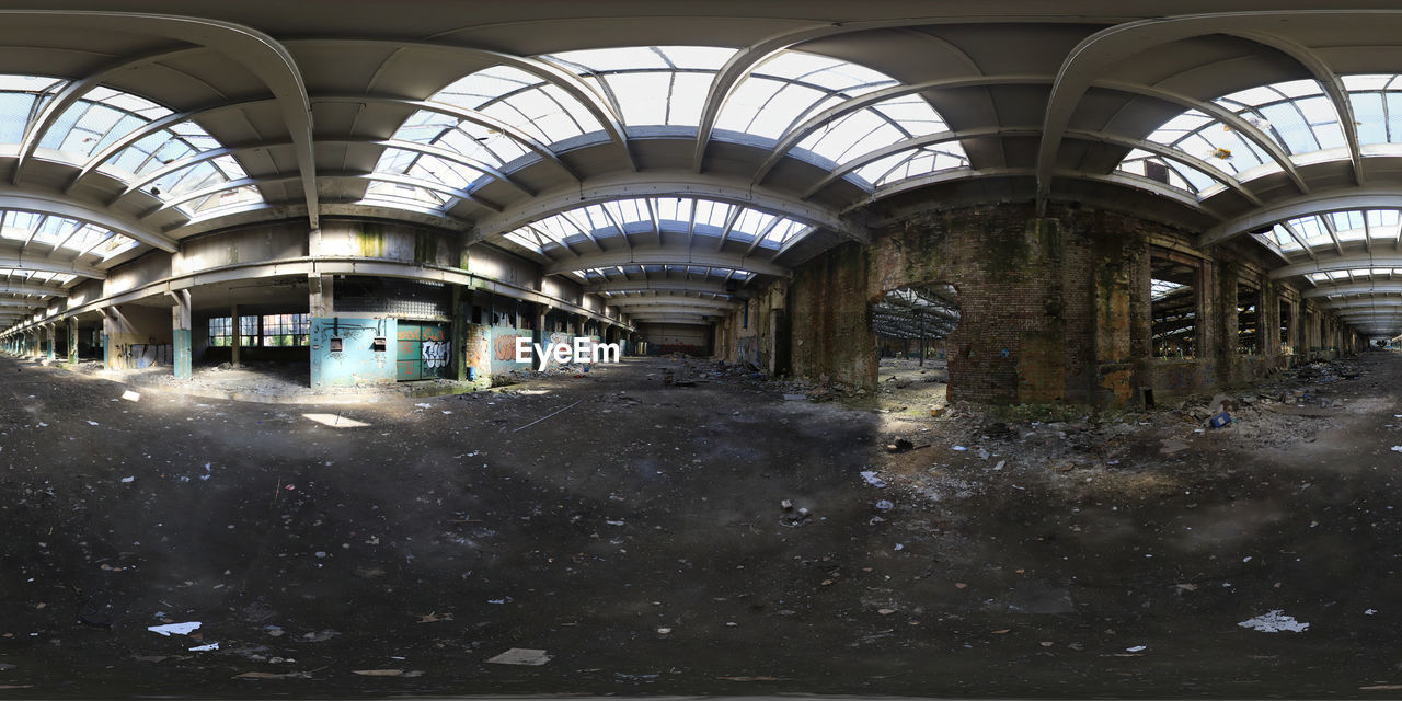 Spherical HDRI panorama in abandoned factory Hdri HDR Panorama Spherical 360 360 Degree 360 Panorama Hdri Panorama Rural Scene Building Exterior Abandoned Factory Urban Landscape Urbex Train Europe Indoors  Studio Panorama