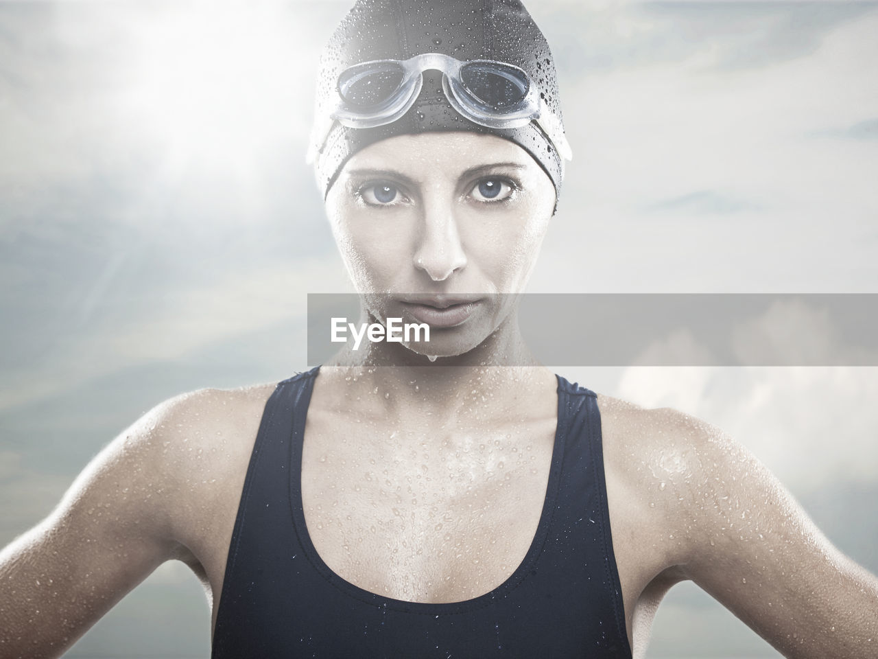 Portraits of a beautiful swimming sportswoman