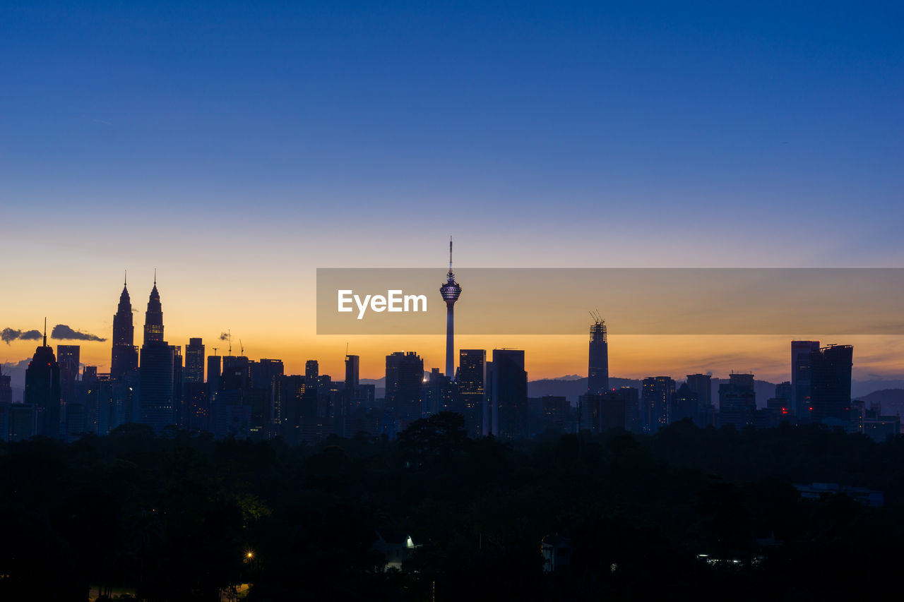 View of city at sunset