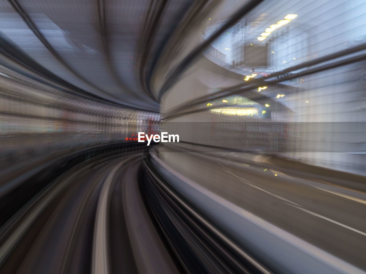 Blurred motion of train in tunnel