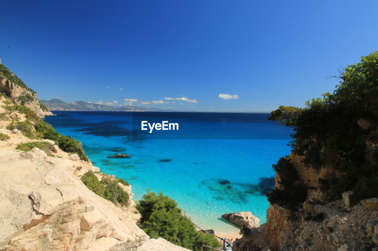 Scenic view of sea against blue sky