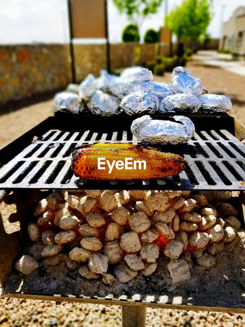 Close-up of meat on barbecue grill