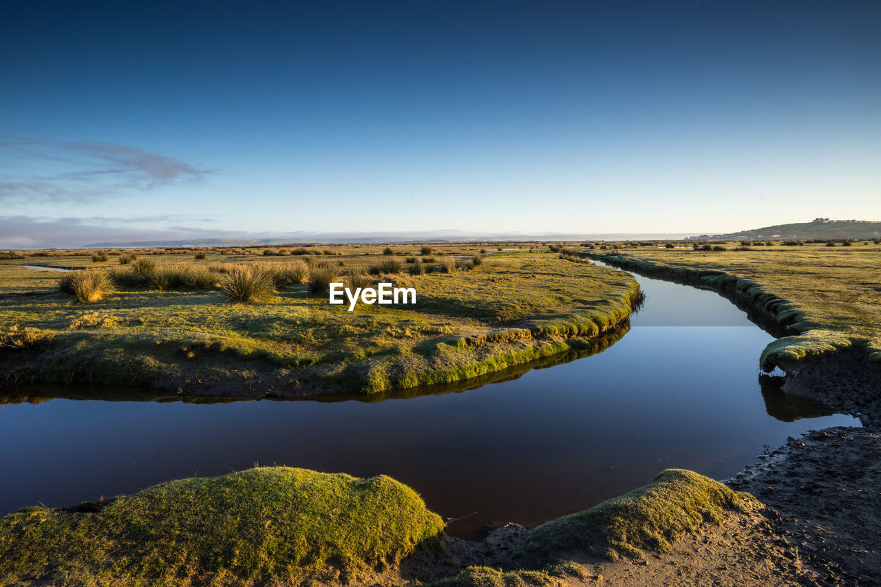 SCENIC VIEW OF LAKE AND LANDSCAPE AGAINST SKY