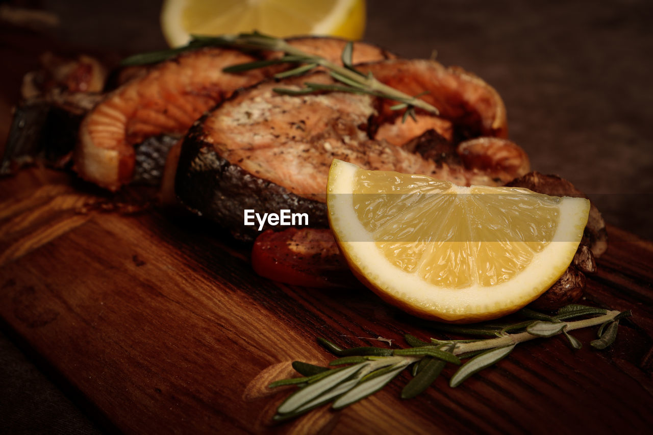 Close-up of fish on table