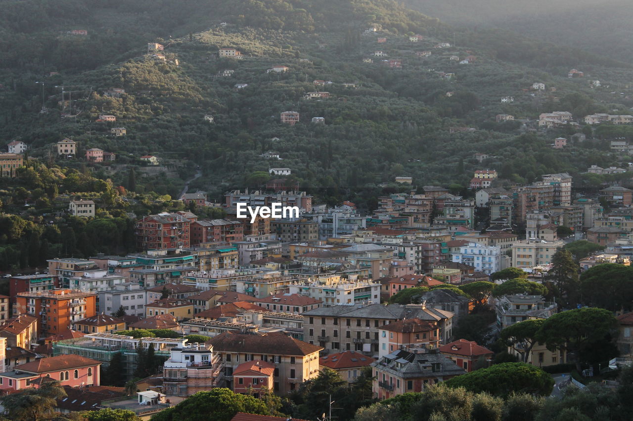 High angle view of buildings in city