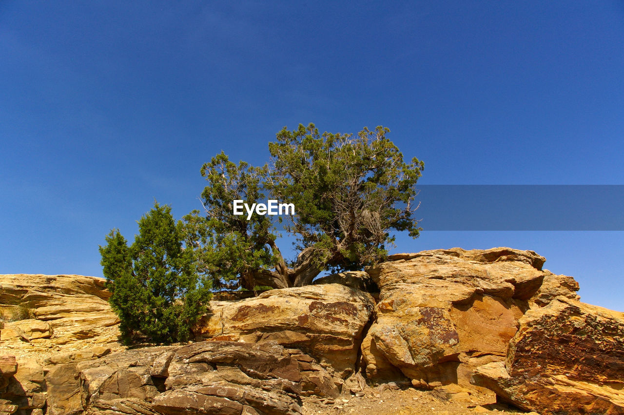 ROCK FORMATIONS IN DESERT AGAINST BLUE SKY