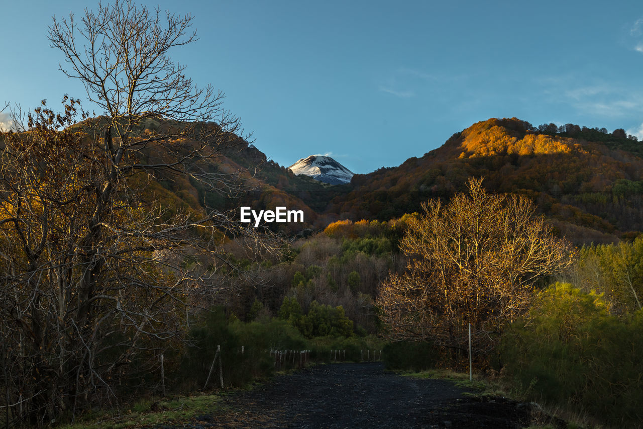 Scenic view of land against sky during autumn