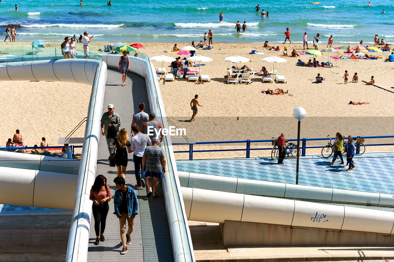 HIGH ANGLE VIEW OF PEOPLE ON BEACH