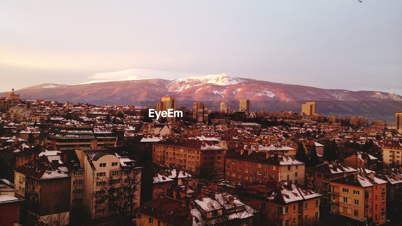 High angle shot of townscape against sky