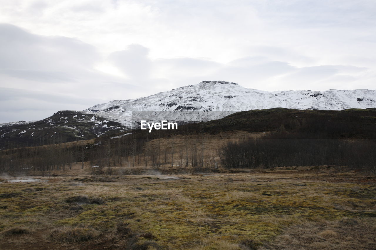 Scenic view of snowcapped mountain against sky