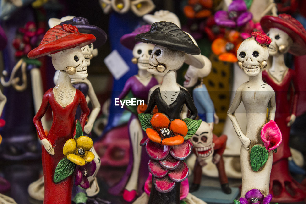 Close-up of figurines for sale during halloween