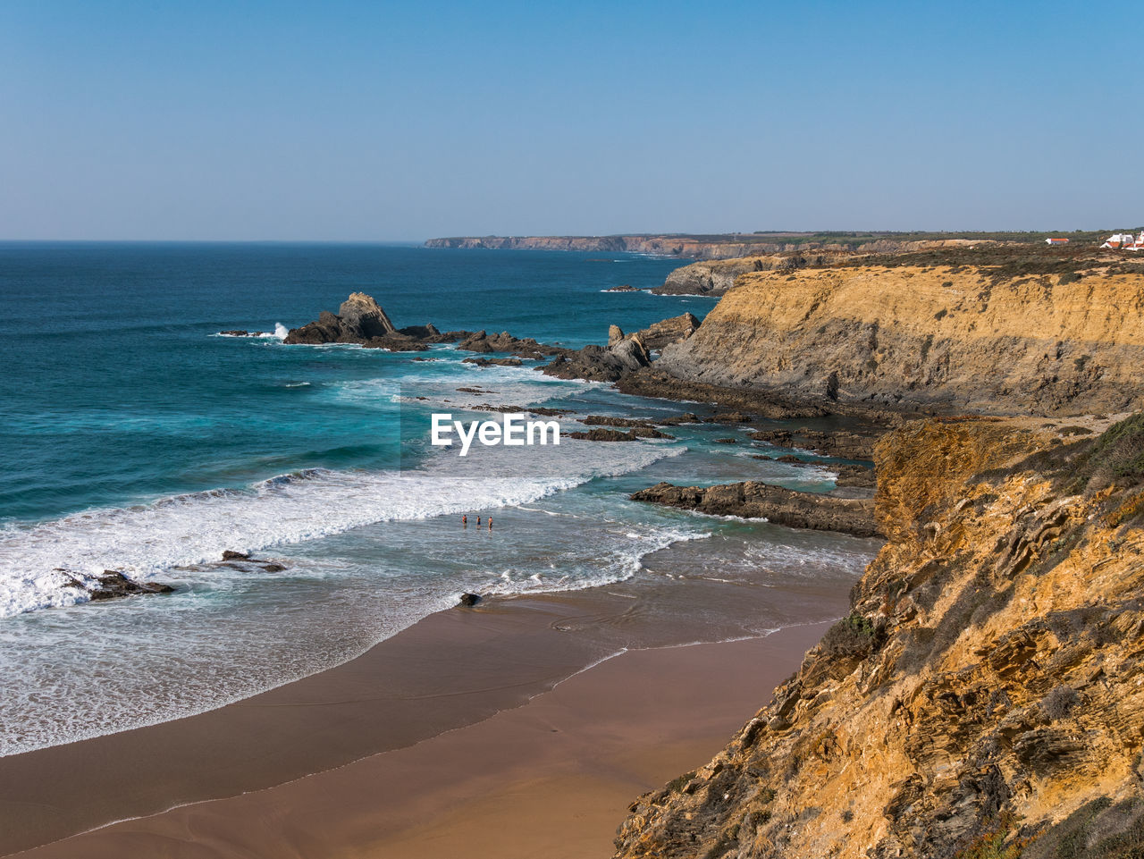 Scenic view of sea against clear sky