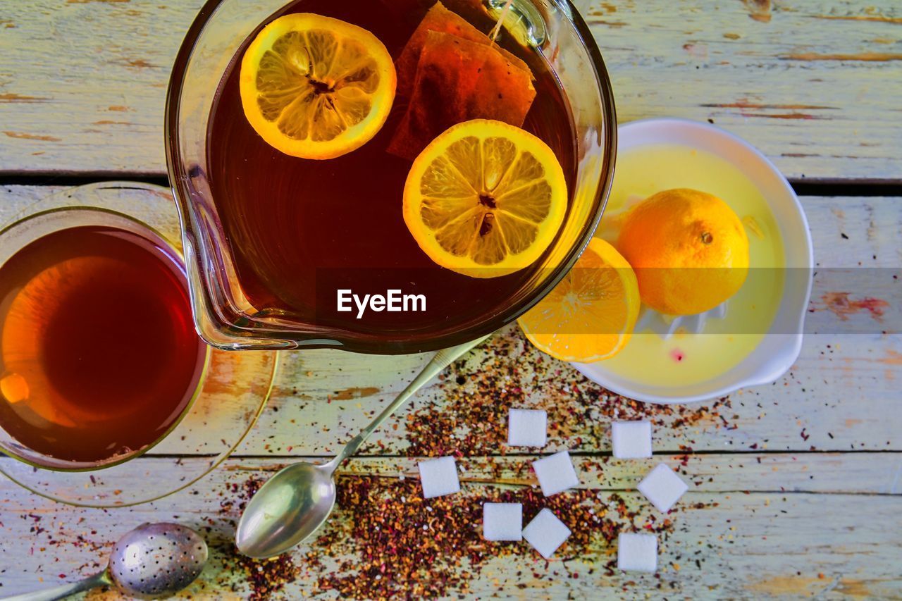 directly above shot of orange fruits on table